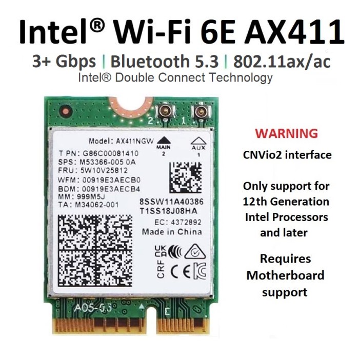 Jual Intel WiFi 6E AX411 Wireless Card Bluetooth 5 AX M.2 NGFF AX411NGW ...