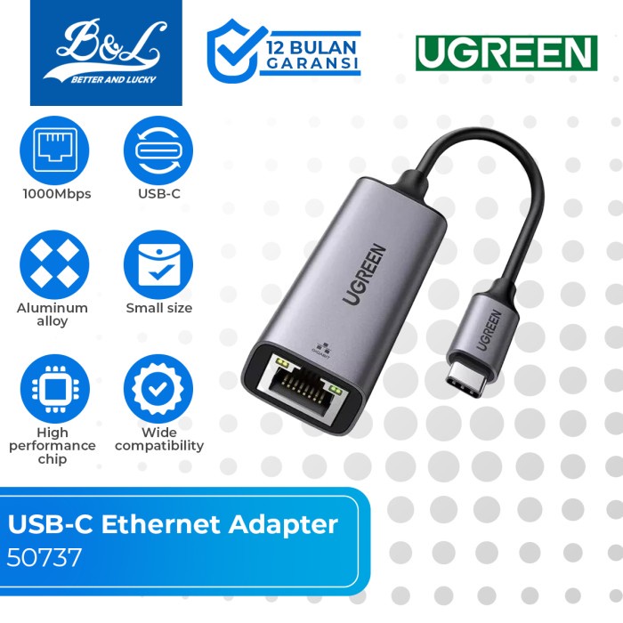 Jual UGREEN USB-C Ethernet LAN RJ45 Adapter Gigabit 1000Mbps 50737 ...