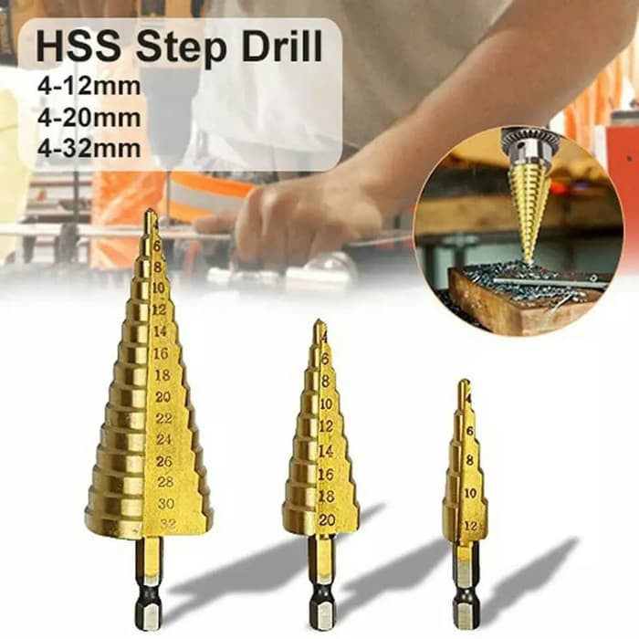 Jual Set 3Pcs Multi Step Drill Bit HSS Titanium Mata Bor Pagoda 4-32mm ...
