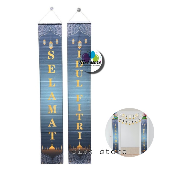 Jual Dekorasi Banner Selamat Idul Fitri / Hiasan Lebaran Spanduk Biru