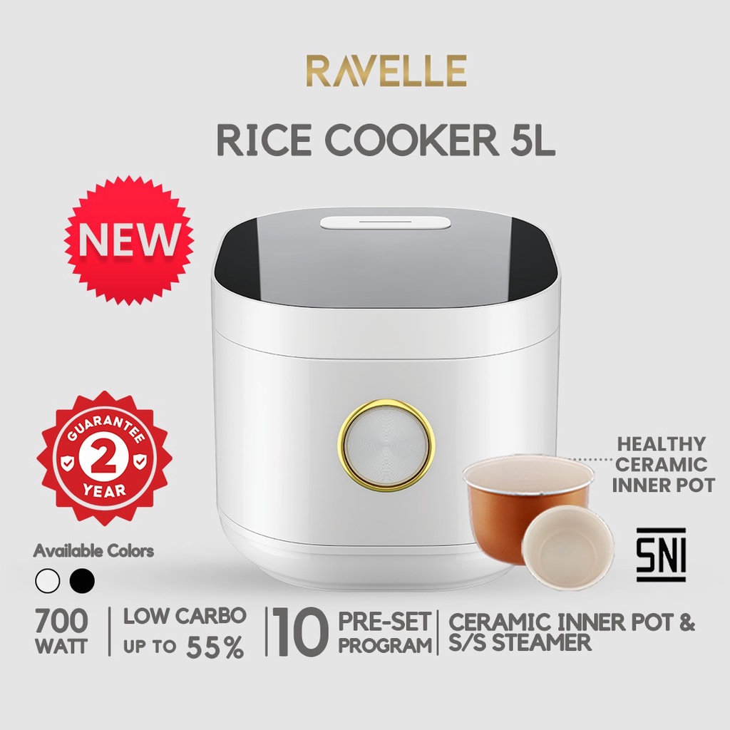 Jual Ravelle Rice Cooker Digital Low Carbo 5 Liter White Penanak Nasi