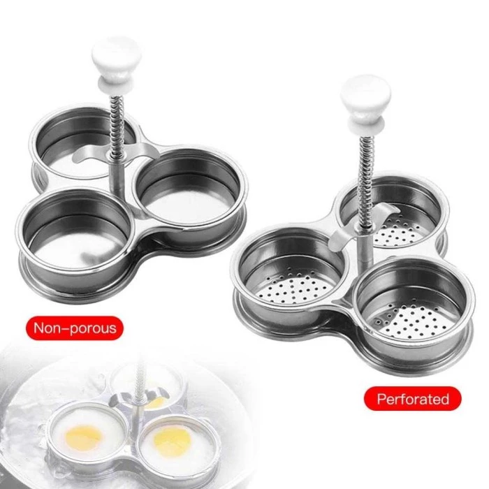 Alat Rebus Telur Stainless Steel 3 Lubang Egg Cooker dengan Pegangan untuk Memasak Lebih Rapi - foto 1