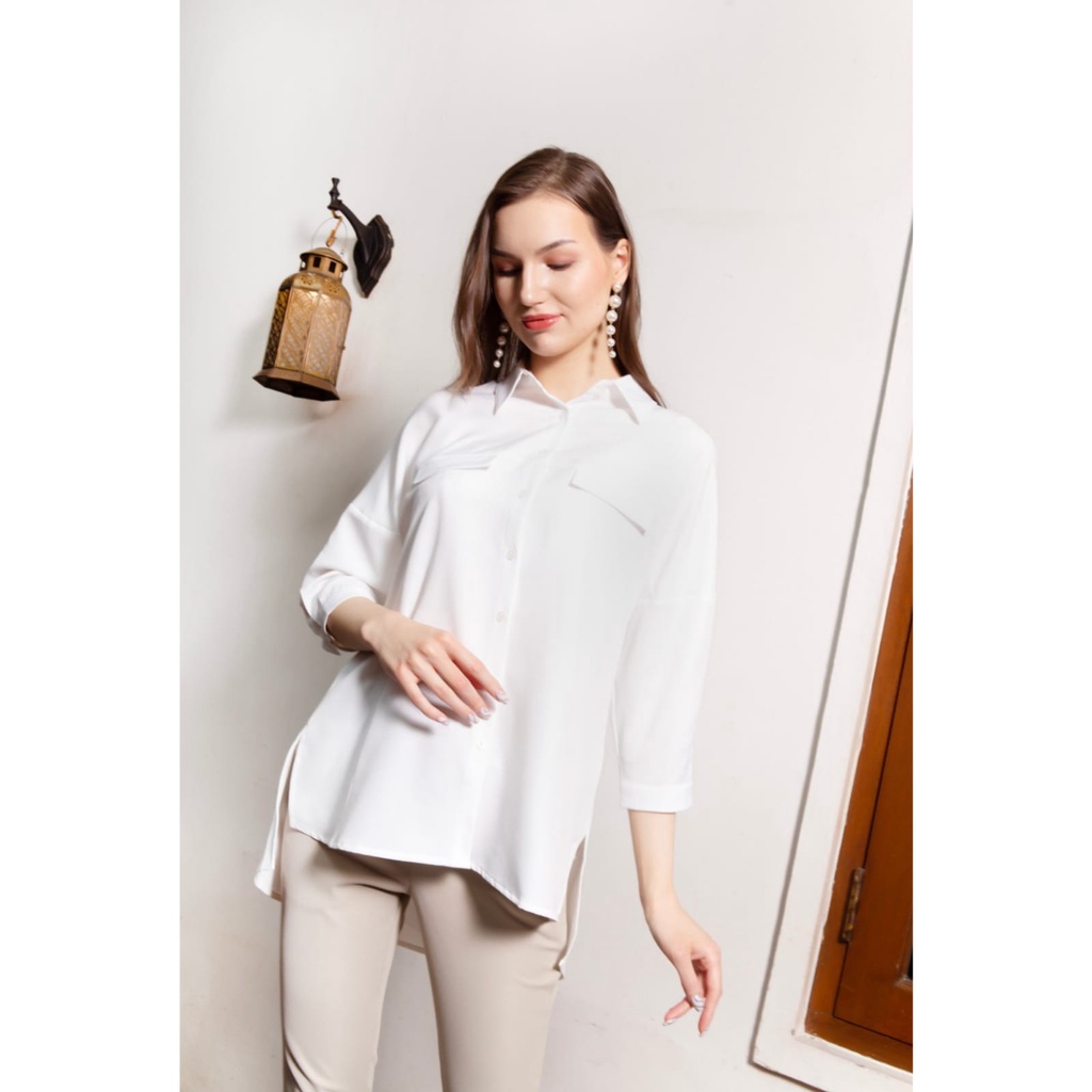 Jual White Mode Griselle Blouses Pakaian Wanita Kemeja Putih Basic