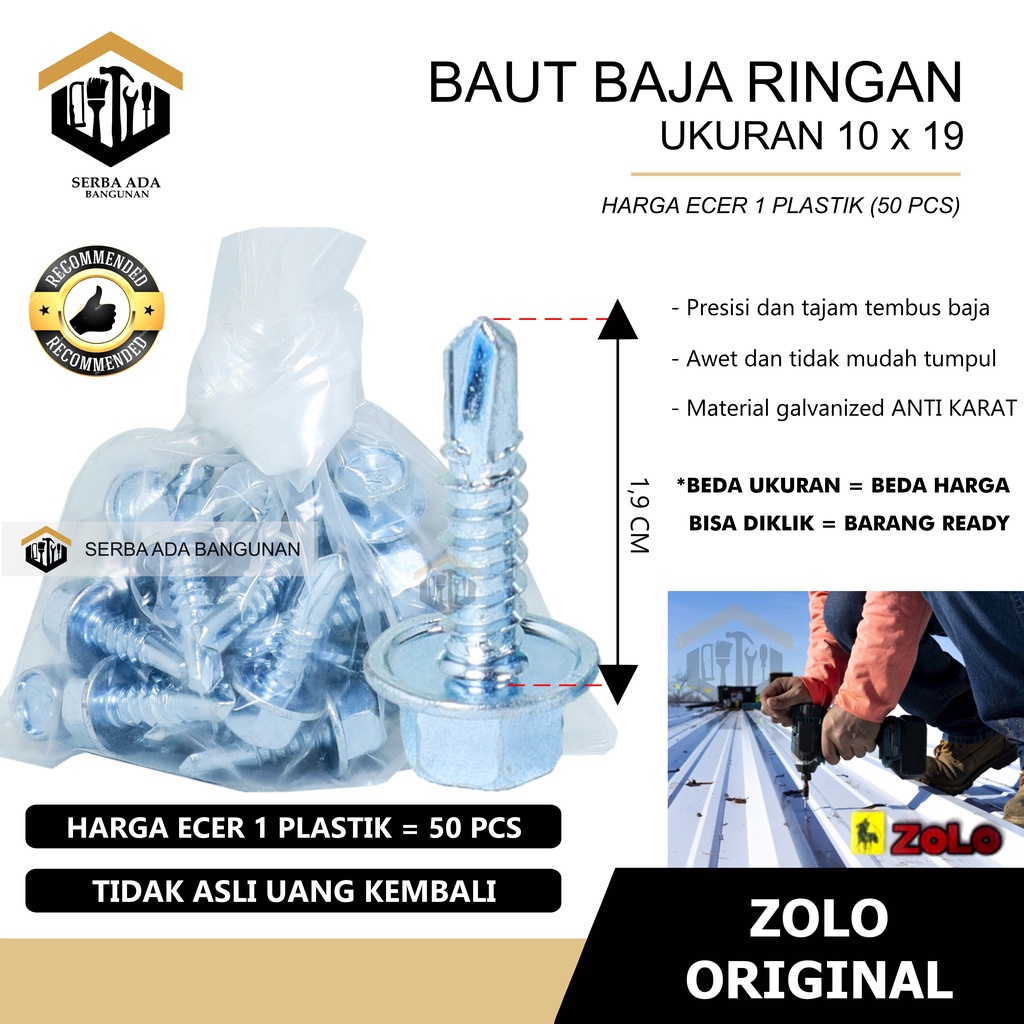 Jual Baut Roofing Baja Ringan Zolo Isi Pcs Baut Skrup Baja Ringan X Baut