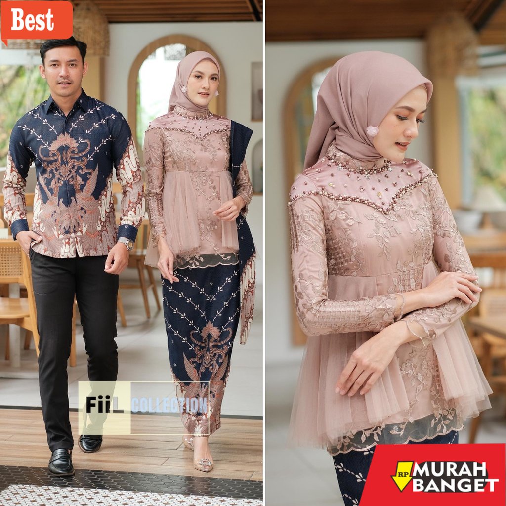 Jual Baju Model Modern Terbaru New Arrival Set Couple Kebaya Ameera Warna Nude Lamaran Tunangan