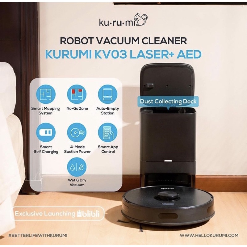 Jual Kurumi KV 03 Laser + AED / Vacuum Robot / Robot Vacuum / Kurumi laser Shopee Indonesia
