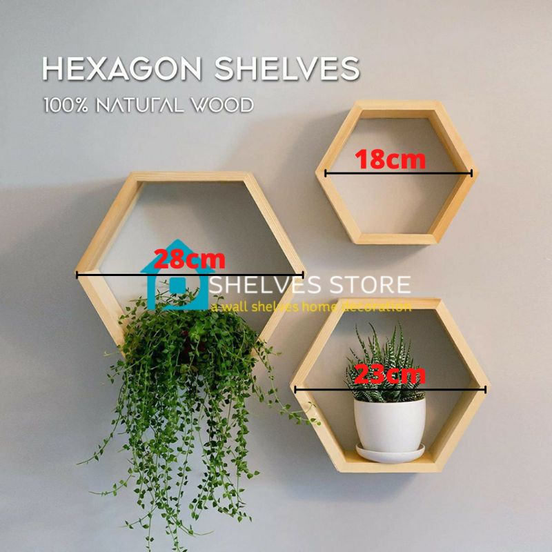 Jual Rak Dinding Hexagonal Rak Segi Enam Bahan Kayu Rak Tempel Dinding Minimalist Natural Set