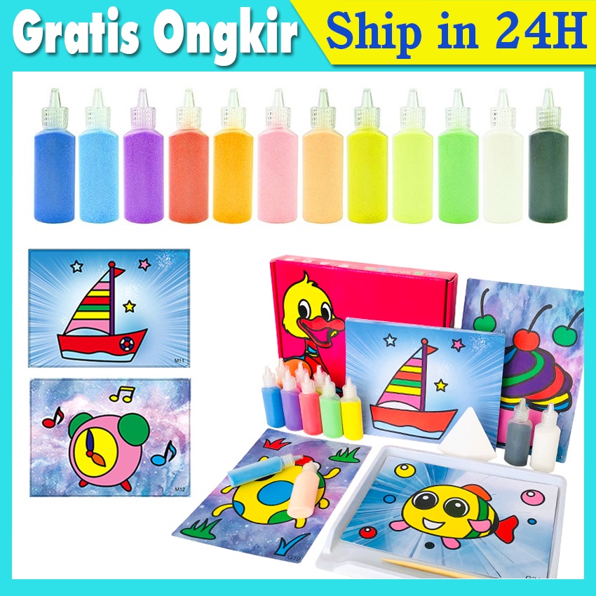 Jual Sand Painting Game (12 pasir + 24 gambar) Mewarnai Gambar Pasir