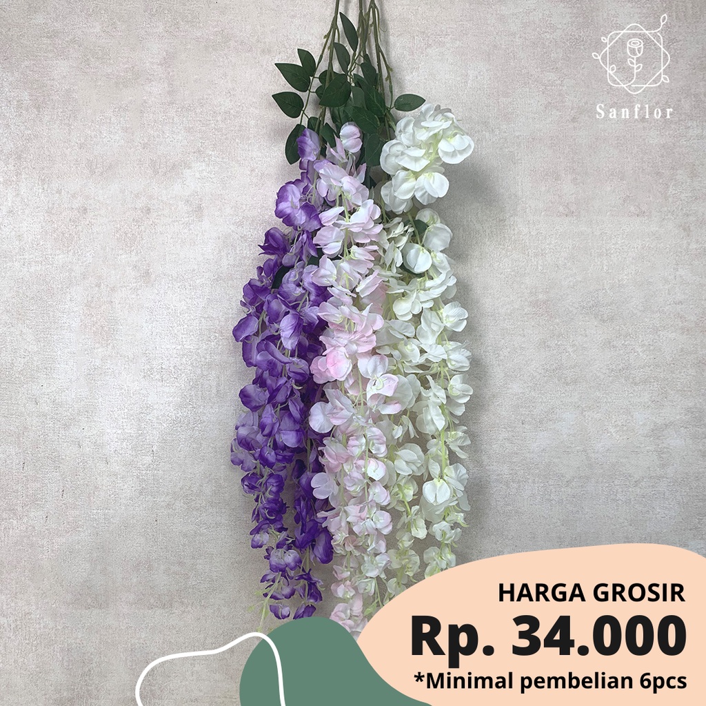 Jual JUNTAI WISTERIA 3 CABANG 60 CM / ARTIFICIAL FLOWER/ BUNGA BUATAN