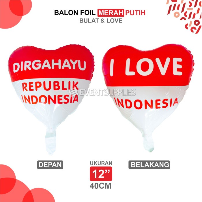 Jual Balon Foil Merah Putih 12inch Dirgahayu Hut Ri Bentuk Love Bulat Perna Love Shopee