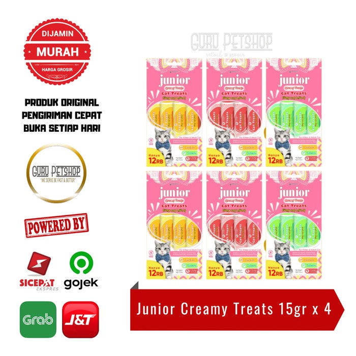 Jual Junior Creamy Treats Snack Kucing Liquid Rasa Tuna Salmon Chicken ...