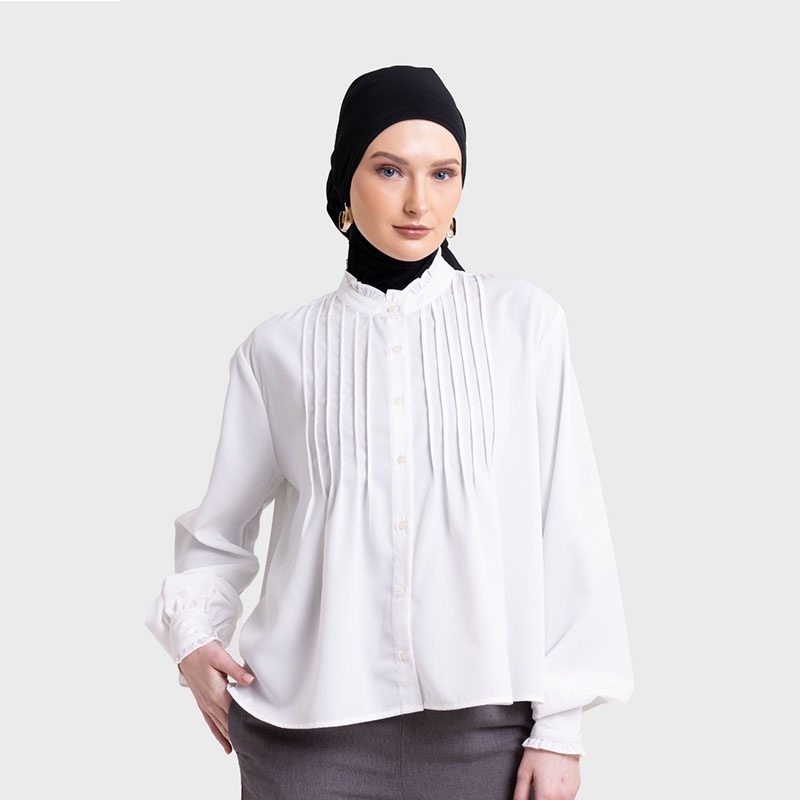 Kemeja Lengan Panjang Flower Stripe Offwhite Black