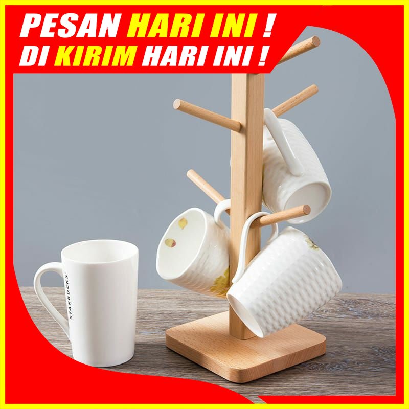 Jual H14 Rak Gelas Cangkir Kayu Tempat Mug Holder Gantung Estetik Susun Dari Kayu Jati Belanda 2346