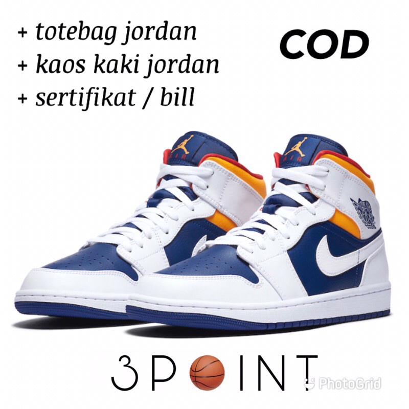 Jual 36 44 Sepatu Air Jordan Aj 1 Mid White Deep Royal Blue Laser