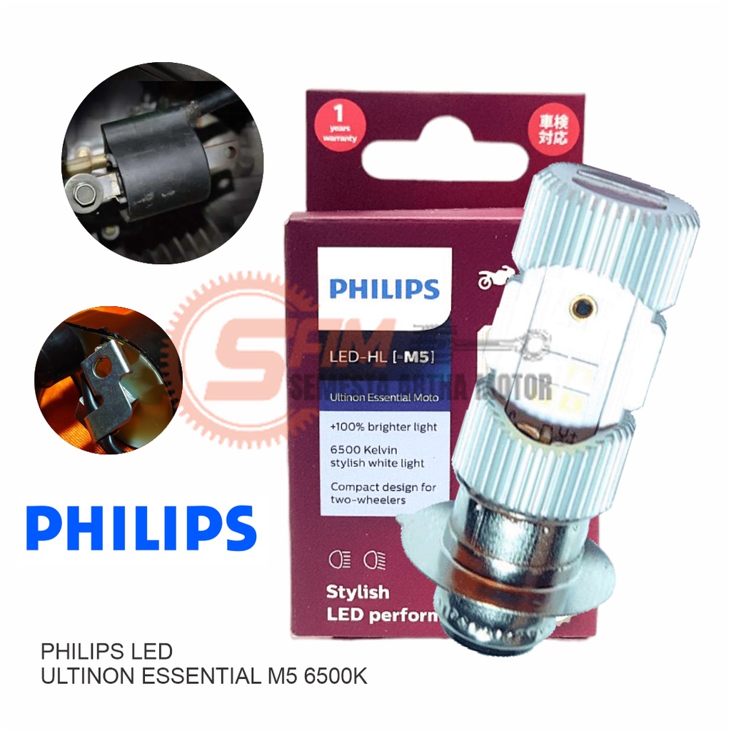 Jual Lampu Depan Motor Philips Ultinon Essential Moto LED M5 Cahaya