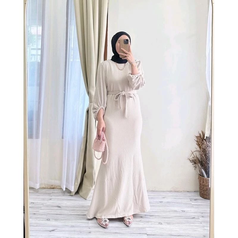 Detail bahan rib knit premium Gamis Azura