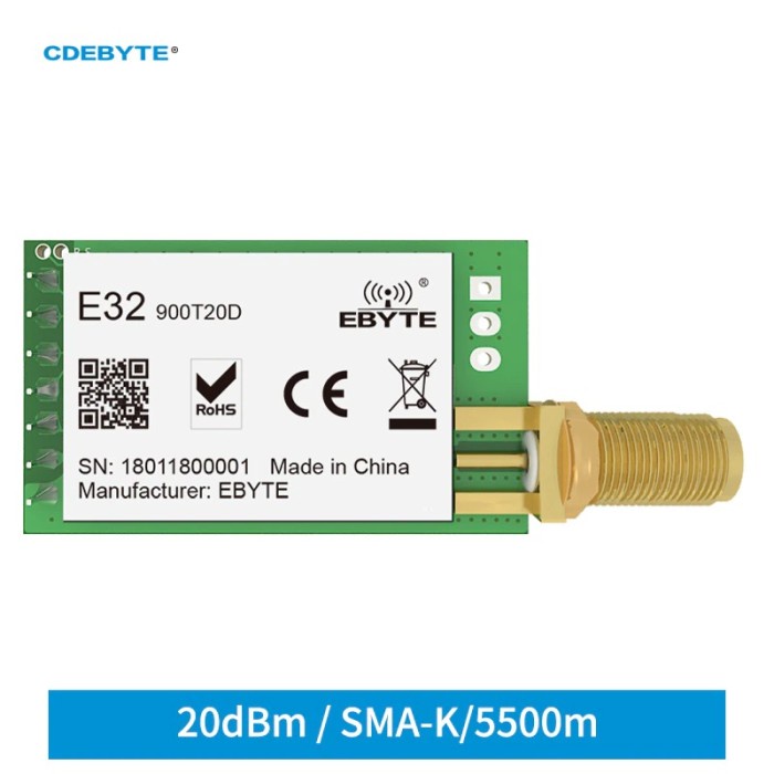 Jual EByte E32-900T20D LoRa SX1276 915MHz 862-930MHz 100mW 20dBm UART ...