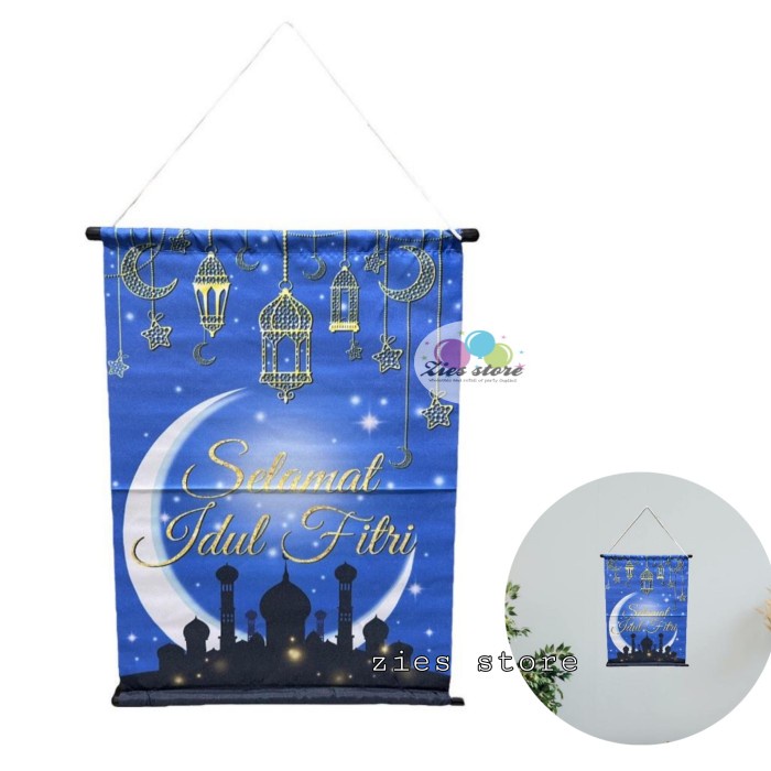 Jual Dekorasi Banner Selamat Idul Fitri / Hiasan Lebaran Spanduk Biru