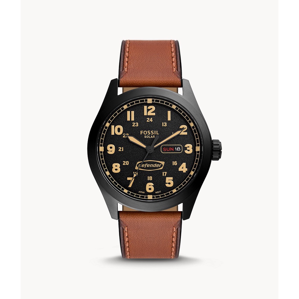 Jual Fossil Defender SolarPowered Luggage Black Dial Brown Leather Jam