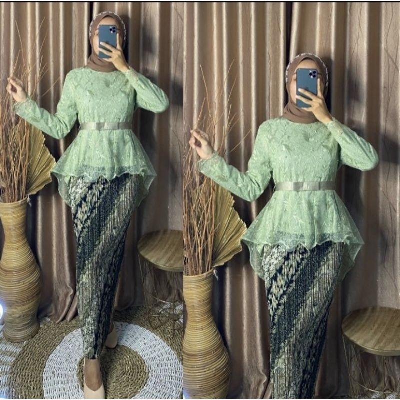 Jual Baju Model Modern Terbaru Couple Kebaya Sage Green Baju Batik Couple Set Kebaya Modern