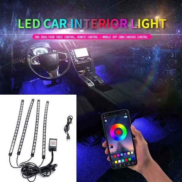 Jual Lampu LED Strip Flexible Car Light Smart App USB 8 Color 4 PCS ...
