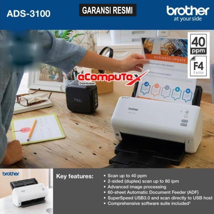 Jual SCANNER BROTHER ADS 3100 / SCANNER ADS3100 40PPM ADF 60 HIGH SPEED