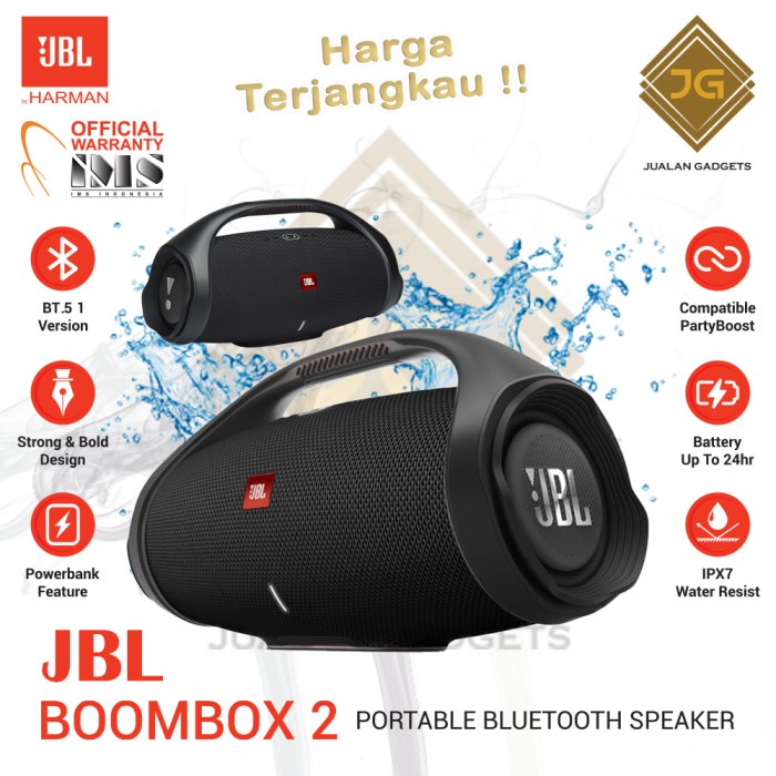 JBL Boombox Portable Bluetooth Speaker with Massive Sound RESMI IMS  Hitam