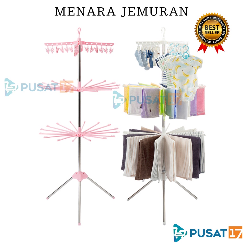 Jual PUSAT17 MENARA JEMURAN BAJU BAYI 3 TINGKAT STAINLESS / RAK JEMURAN ...
