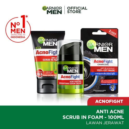 Jual Garnier Men Anti Acne Kit Acno Fight Scrub In Foam Ml Acne Fighting Serum Ml Peel