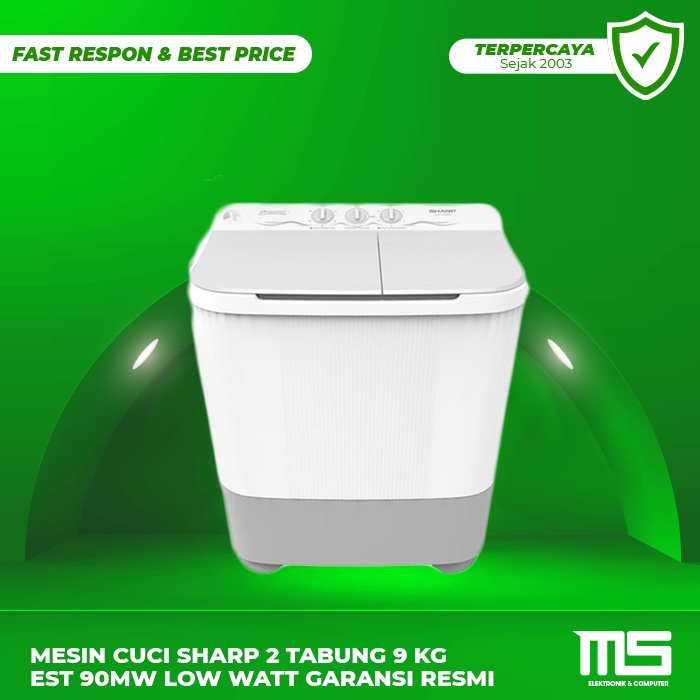 Jual Mesin Cuci Sharp 2 Tabung 9 Kg Est 90MW Low Watt Garansi Resmi