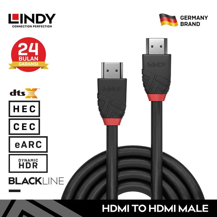 Kabel HDMI LINDY 0.5m 1m 2m 8K60Hz Dolby Atmos 48Gbps EARC PS4/PS5 Male To Male Black 36770 36771 36772