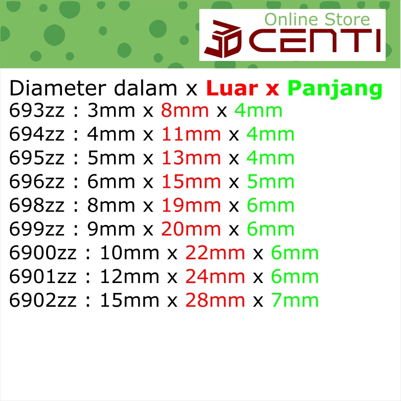 Jual Deep Groove Ball Bearing 693zz 694zz 695zz 696zz 698zz 699zz 3mm ...