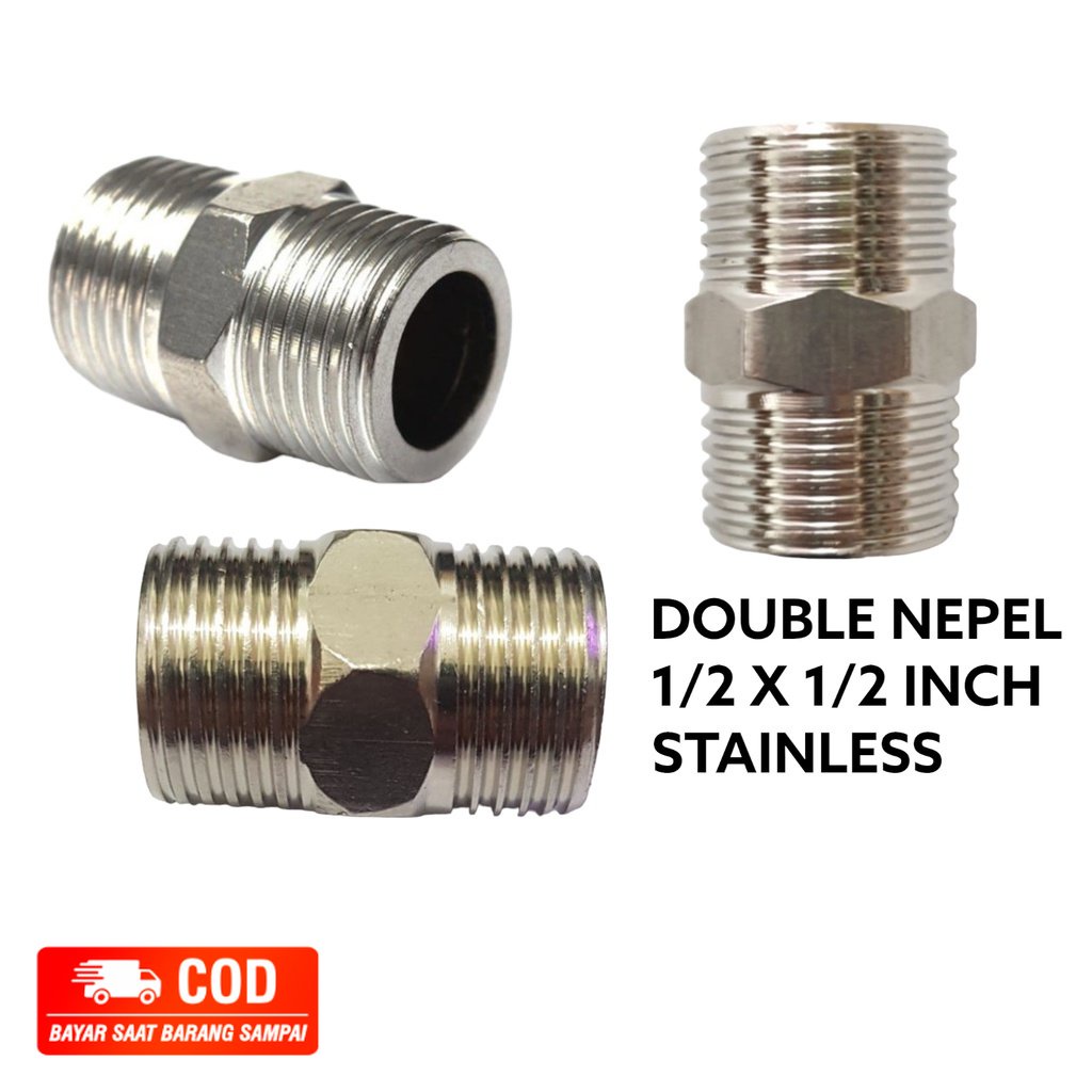 Jual Double neple nepel Steinles drat 1/2 inch x 1/2 inch chrome Nikel ...