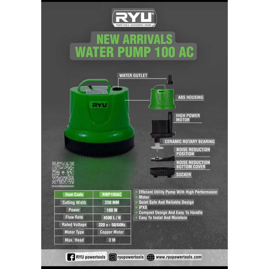 Jual RYU Water Pump 100 AC (Pompa Air 100AC) / Mesin pompa celup RWP ...