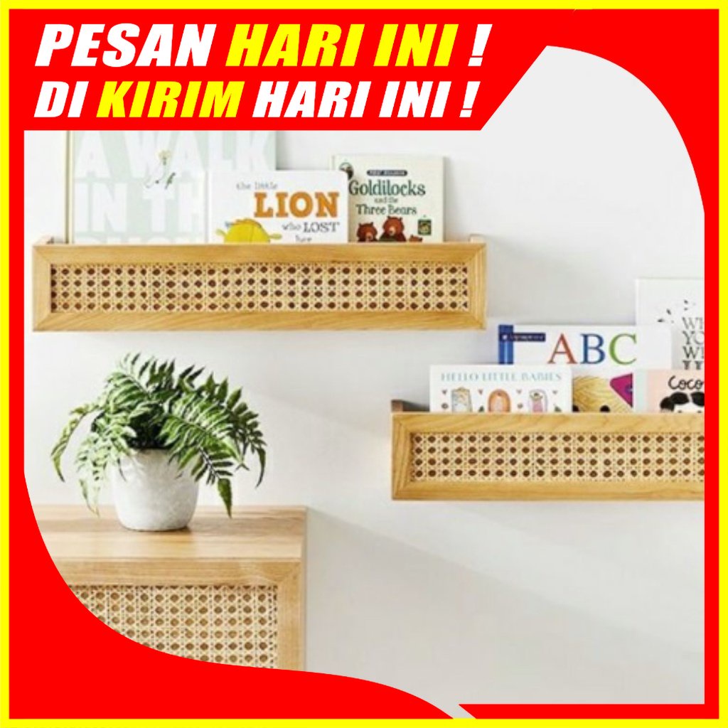 Jual H Rak Ambalan Dinding Kayu Jati Rotan Ambalan Tempel Dinding Asli Estetik Dekorasi