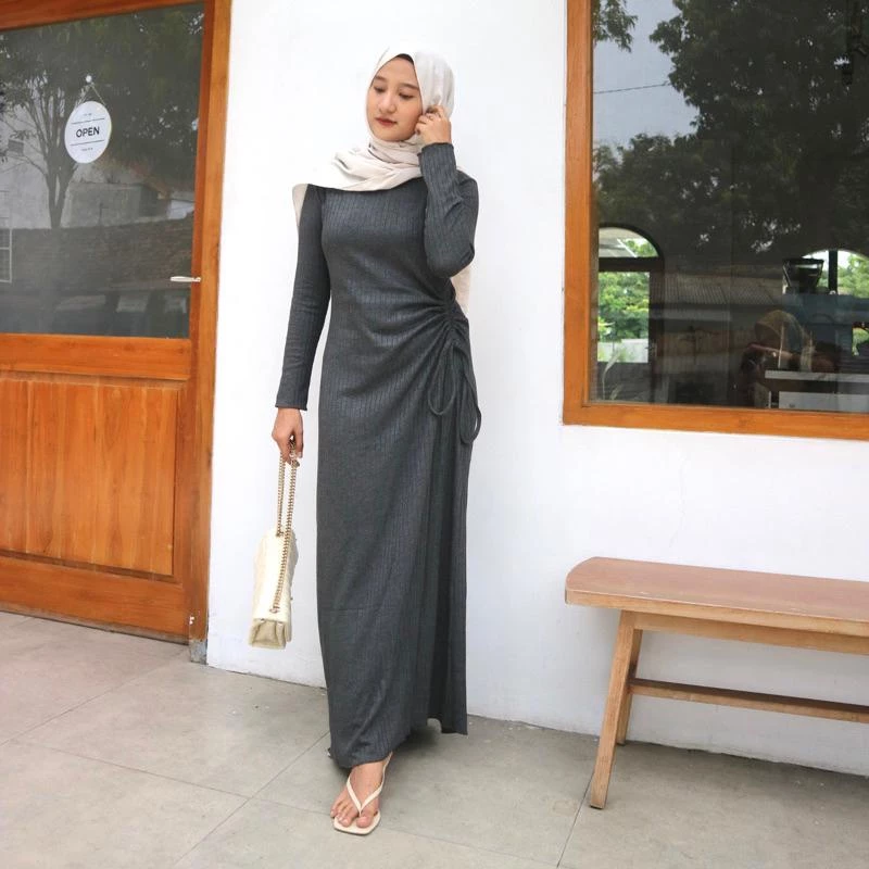 Detail bahan rib knit premium Lilly Gamis Serut