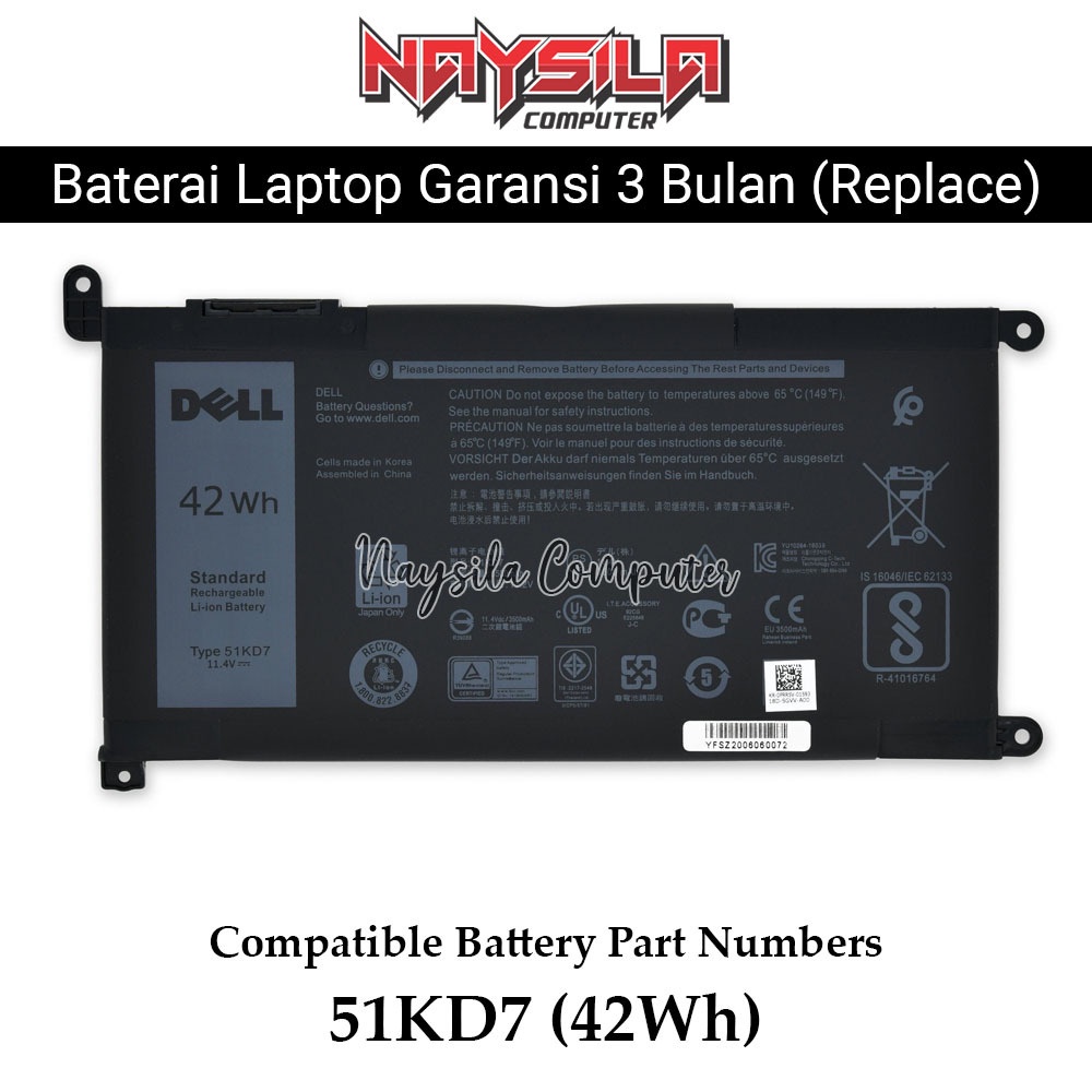 Notebook battery for Dell Latitude Chromebook 11 3100 3180 3189 51KD7