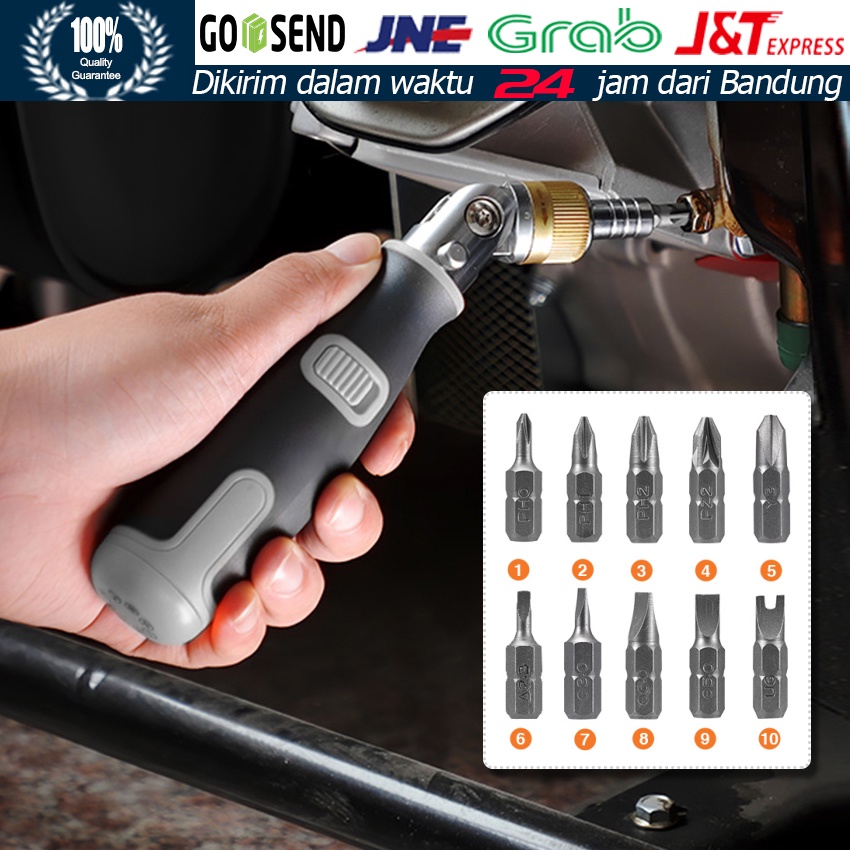 Jual Set Obeng Ratchet Dua Arah 10in1 Multi bit 6.23mm Adjustable ...