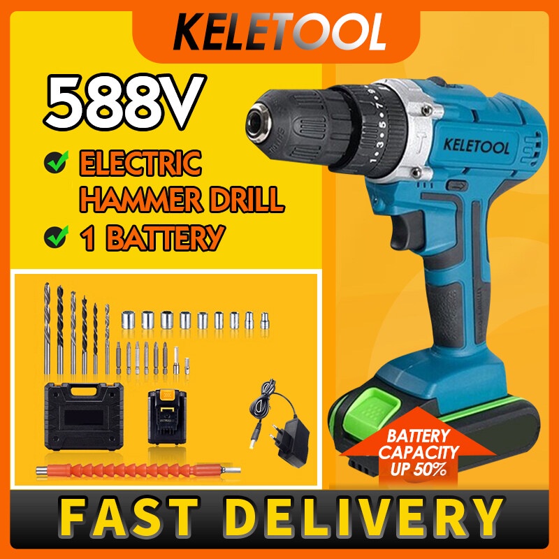 Jual Listrik Hammer Cordless Bor Baterai Cas Paket Lengkap Bor Alat