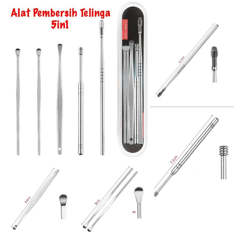 Jual BOP ALAT PEMBERSIH TELINGA SET 5 IN 1 KOREK KUPING STAINLESS STEEL ...