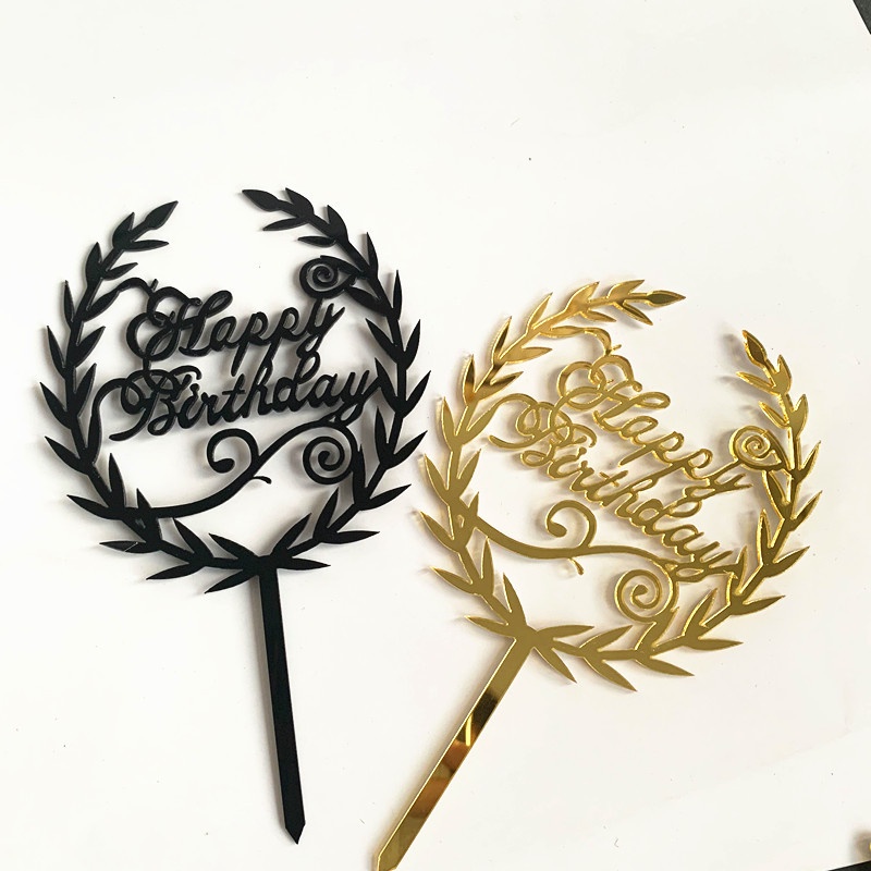Jual RUMAH KRAVE - Cake Topper Bulat Daun Happy Birthday Akrilik ...