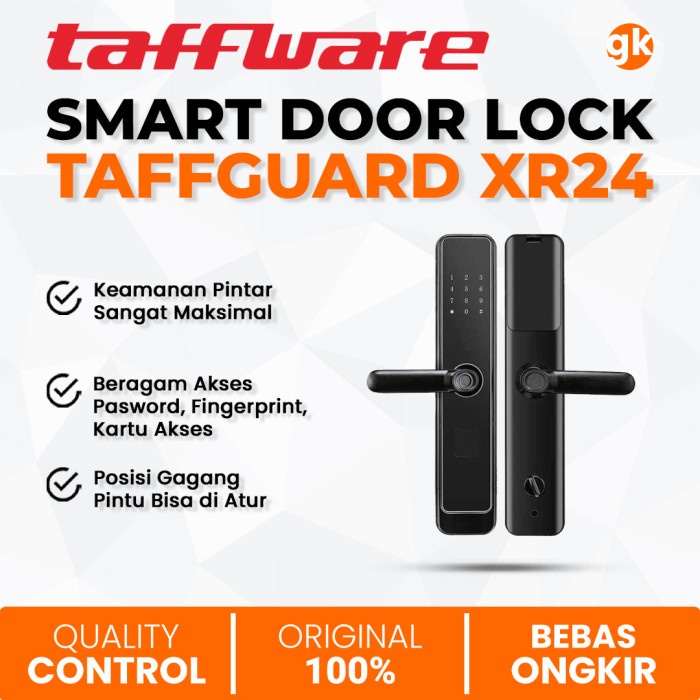 TaffGUARD Smart Door Lock Password Fingerprint Card Kunci Pintu Pintar Gagang Pintu Door Knob Pin Elektrik XR24 Original