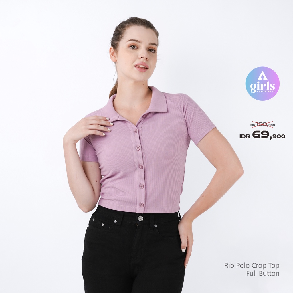 Jual Aerostreet Knit Rib Polo Crop Top Full Button Emily Lilac Knit ...