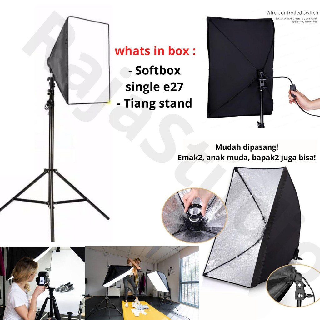 Jual Paket Studio Foto Light Stand 2M + Softbox 1 Socket E27 Lampu Soft ...