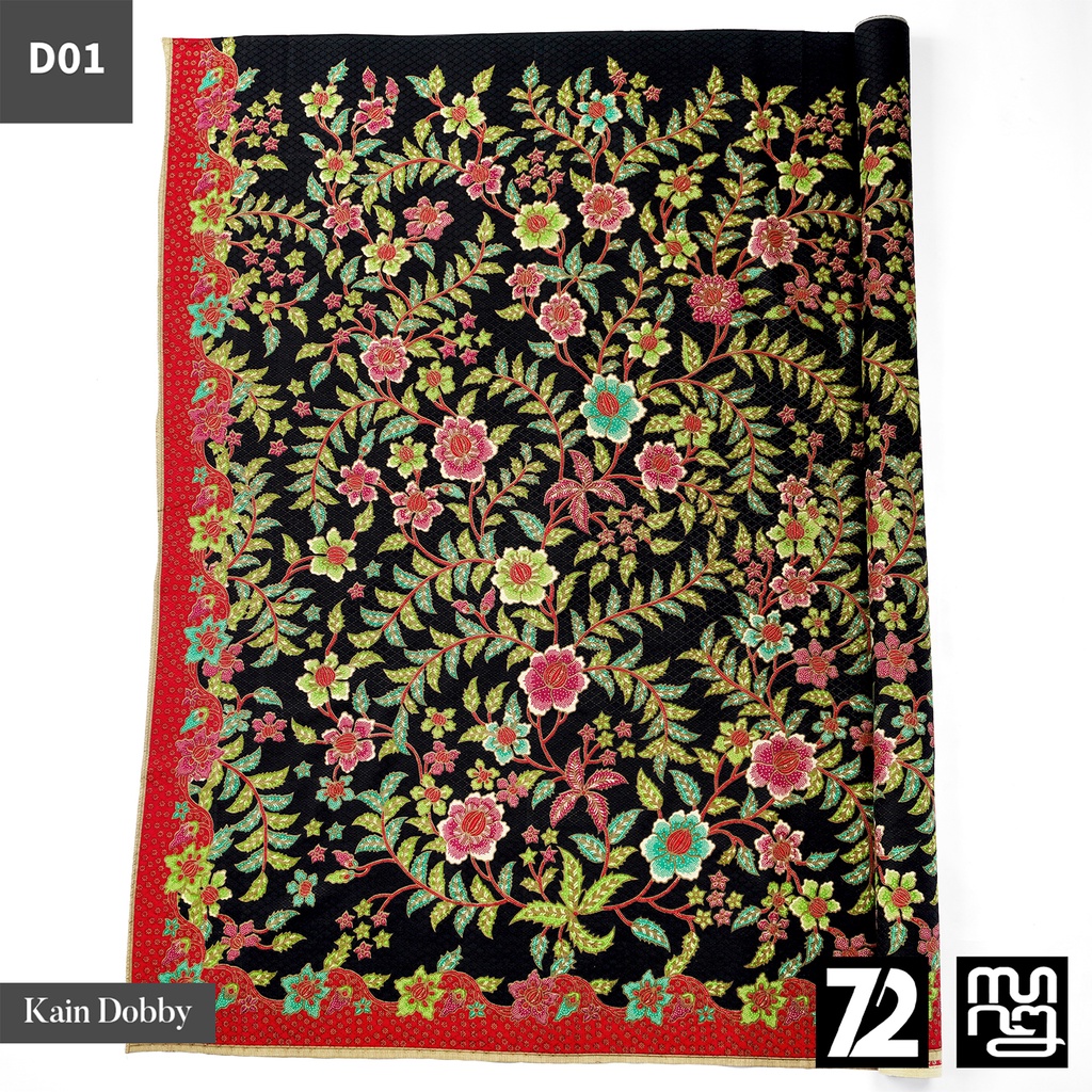Jual KAIN BATIK PREMIUM Bahan Dobby Motif Kembang Hitam Orange Hijau ...