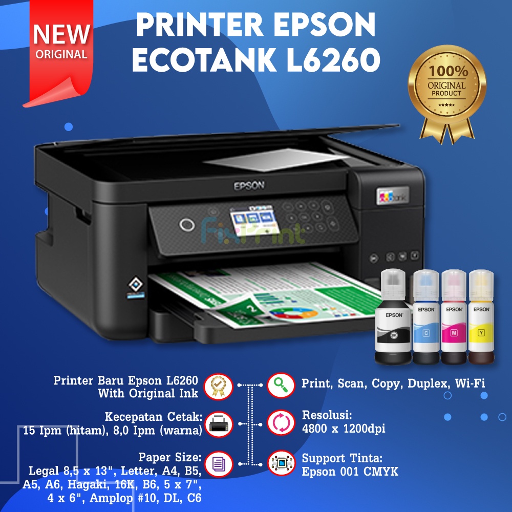 Jual Printer Epson EcoTank L6260 A4 WiFi Duplex AllInOne Print,Scan