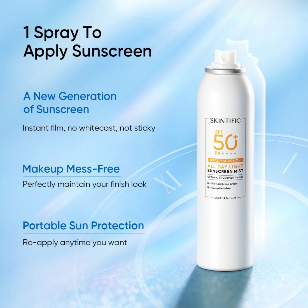 Jual 120ML SKINTIFIC All Day Light Sunscreen Spray SPF50 PA++++ Reapply