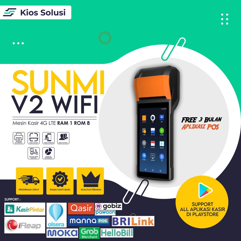Jual Mesin Kasir Portable Sunmi V2 Wifi 4g Lte Mesin Kasir Android Ram 2gb Rom 16gb 3833