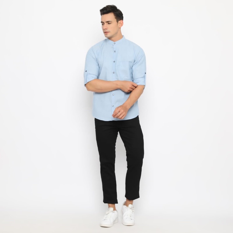 Jual Code Male - Zayn Kemeja Pria Kerah Koko Biru Lengan Panjang Scoder ...