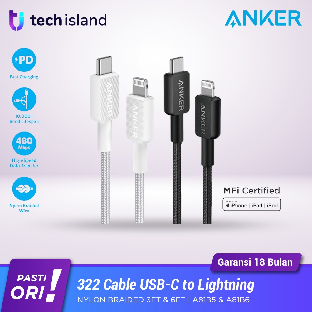 Jual Anker 322 Kabel Data USB-C To Lightning Nylon Braided MFI ...